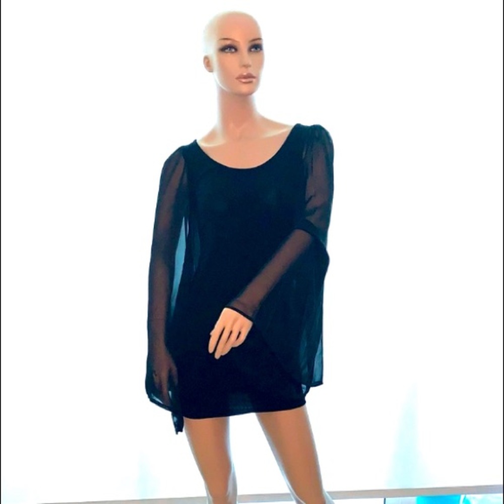 Arden B Bodycon dress w/ sheer long flare sleeve